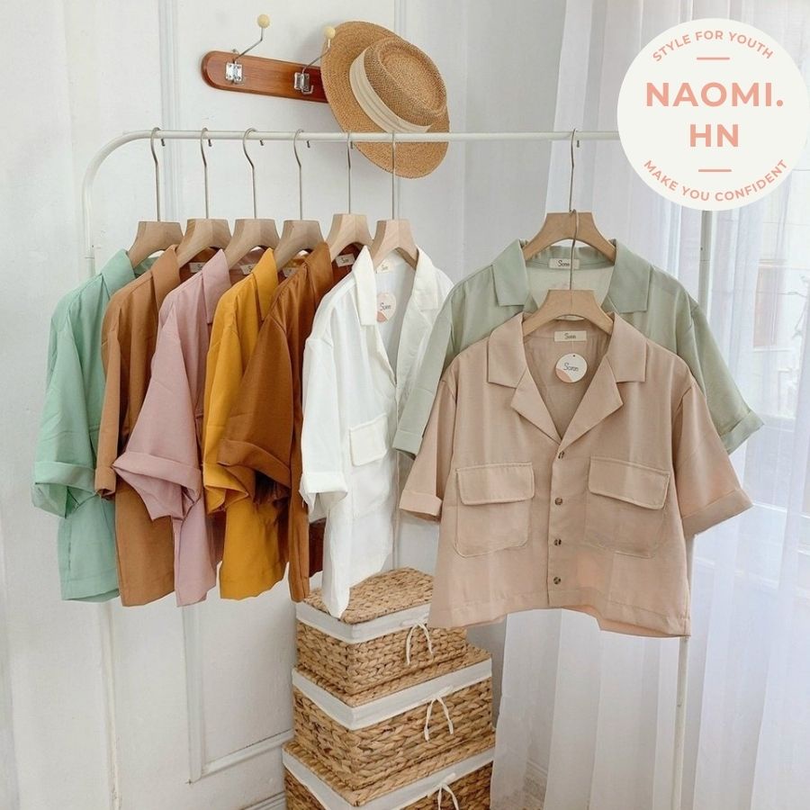 Áo sơ mi nữ cổ vest dáng ngắn croptop khoẻ khoắn trẻ trung chất đũi mát. Sơ  mi cổ V nhiều màu túi ngực dáng croptop.