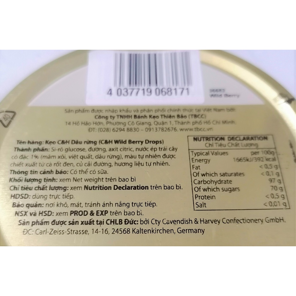 [Hộp 175g – WILD BERRY] KẸO CỨNG HƯƠNG DÂU RỪNG [Germany] CAVENDISH &amp; HARVEY Drops Candy