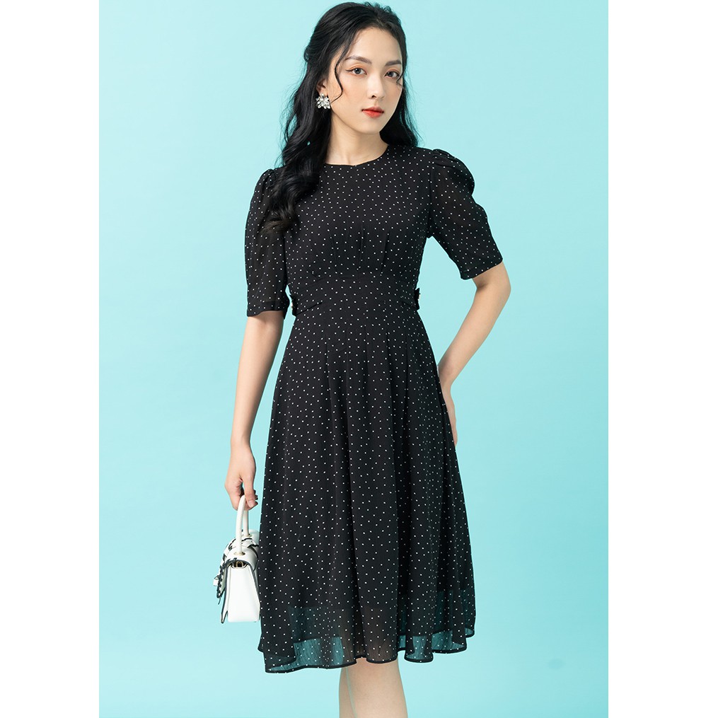 váy xòe nữ 92WEAR thiết kế công sở 2 đai eo DEA0945