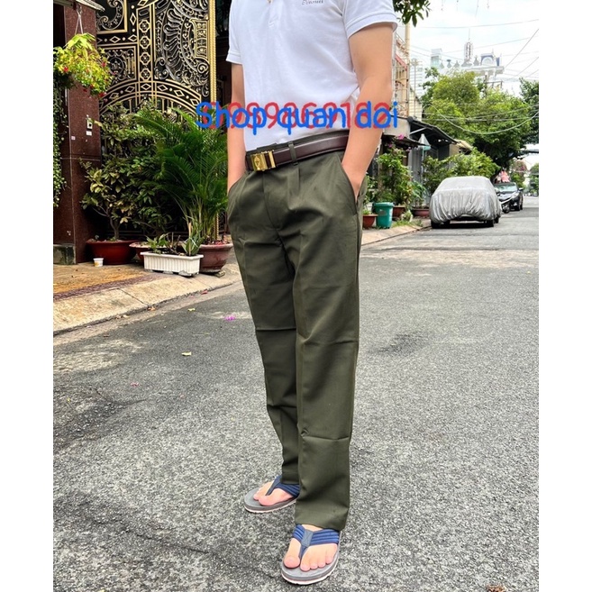 Quần Tây Nam,Quần Sân Bay Vải Kaki Màu Xanh Rêu