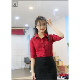 Áo sơ mi thời trang màu đỏ đô cổ bẻ