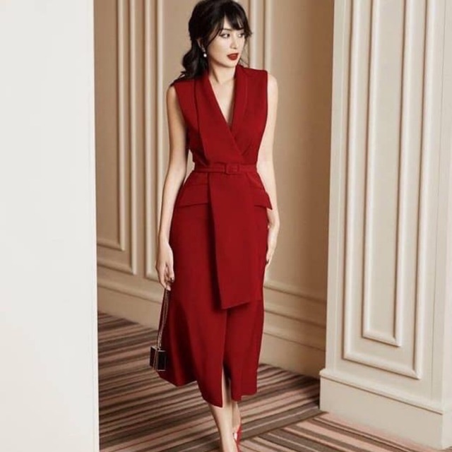 Đầm vest thắt eo sang trọng kèm ảnh thật/ đầm dự tiệc