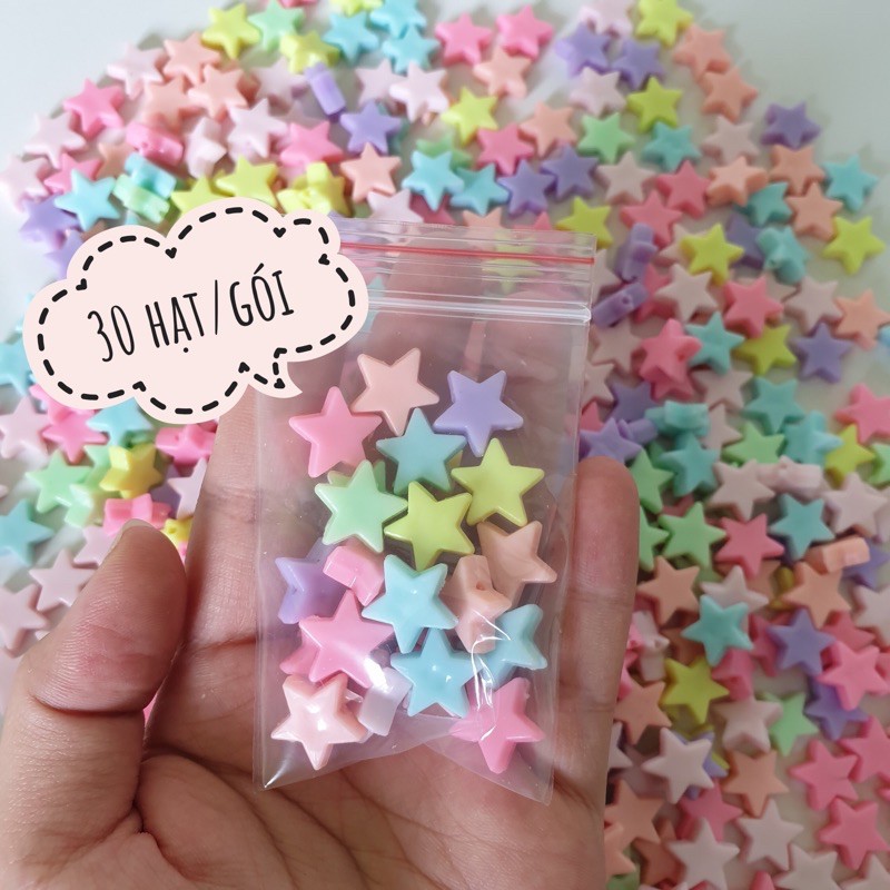 Hạt nhựa hình ngôi sao có 2 đầu xỏ dây mix 7 màu như hình