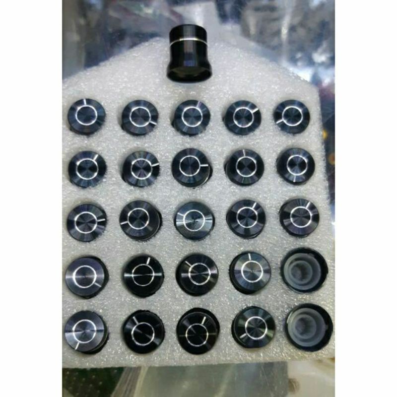 Nút ampli nhôm đen có viền - giá 1 bộ gồm 30 nút đường kính 15mm và 1 nút tổng 34mm