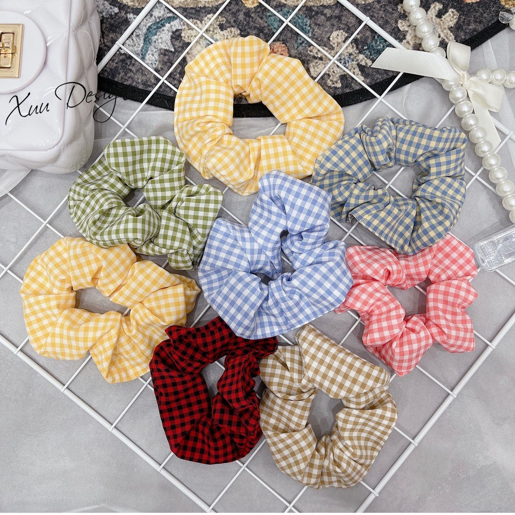 Dây buộc tóc scrunchies đeo tay kẻ caro phong cách Hàn Quốc - Xuu Design