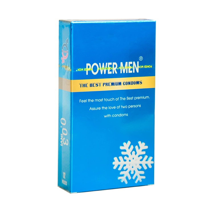 Bao cao su siêu mỏng POWER MEN Frozen 0.03 bạc hà mát lạnh bcs sieu mong nhiều gel bôi trơn kéo dài thời gian quan hệ