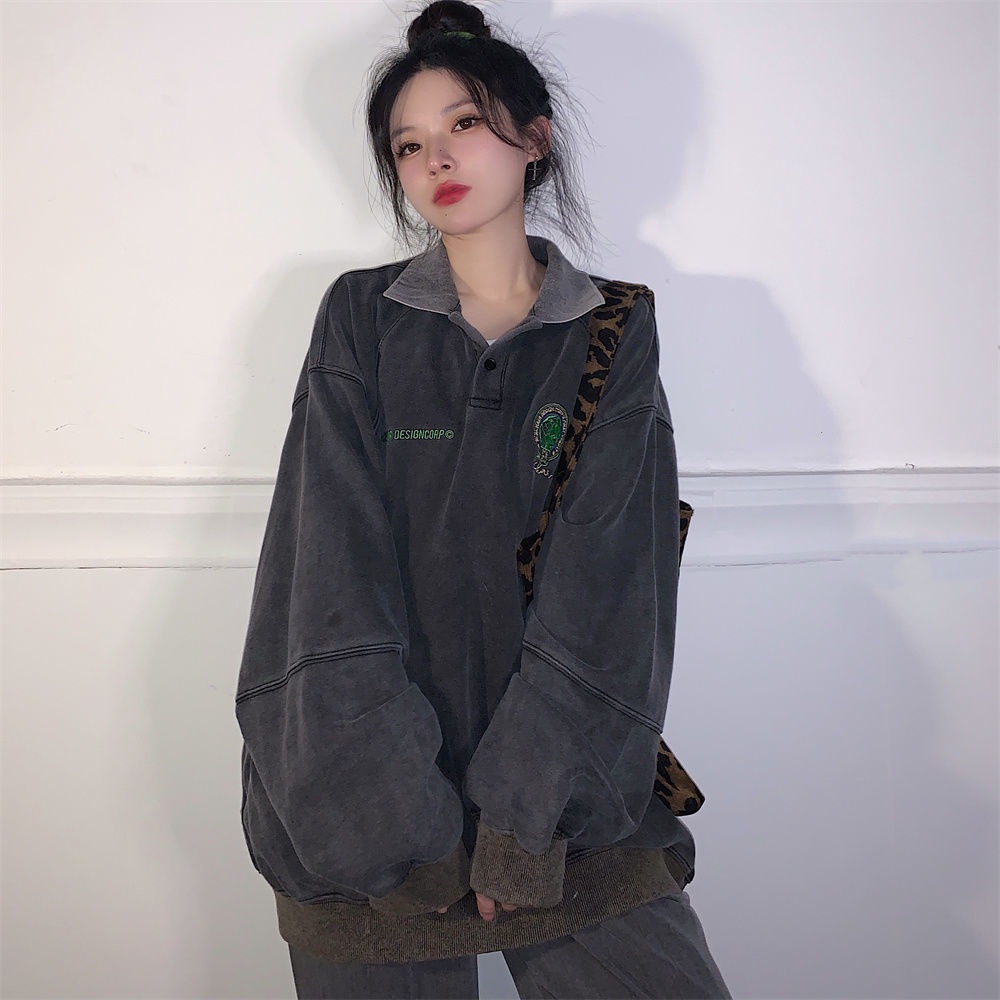 Áo Sweater Cổ polo Dáng Rộng Phong Cách Đường Phố Thời Trang Thu Đông 2022