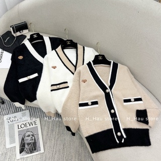 Áo cardigan len lông thỏ thêu gấu