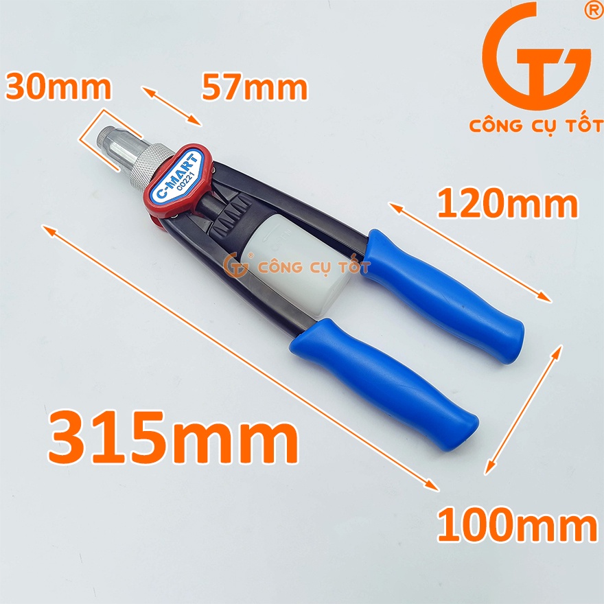 Vam rút đinh tán river đầu xoay 4 lỗ 3.2-4.0-4.8-6.4mm tay 13 inch 325mm C-Mart Đài Loan