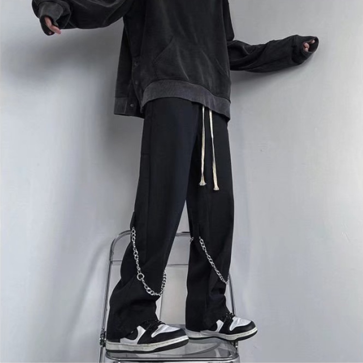 Quần ống rộng nam phối dây xích phong cách hip hop đường phố cho  Hàn Quốc quần jogger nam bigsize Simple Fashion quần baggy nam unisex