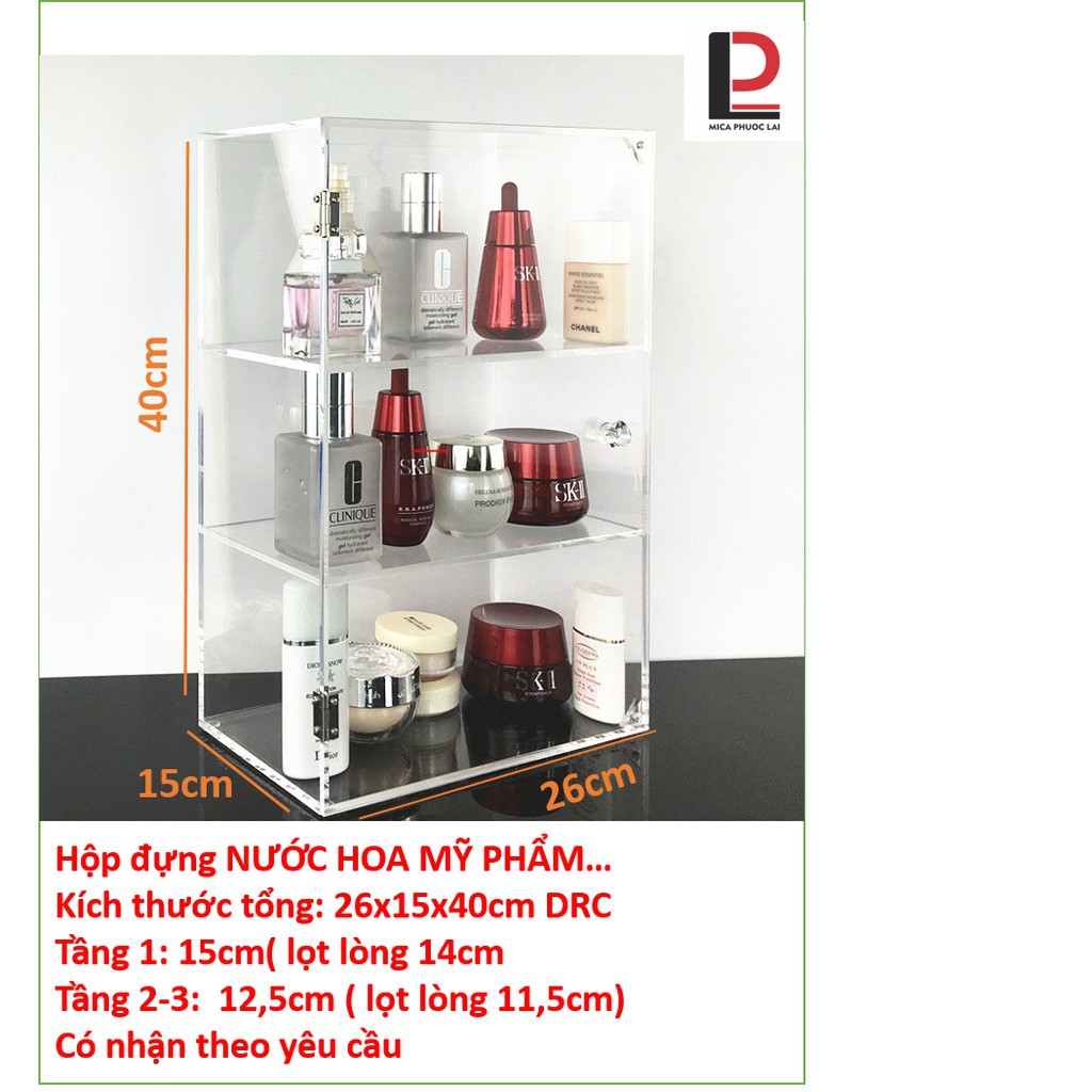 Tủ mica đựng nước hoa 3 tầng có cửa