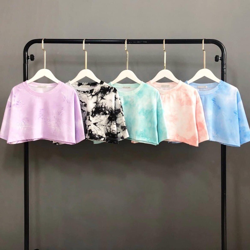 Áo Croptop Loang Trơn 3D Rộng Tay Lở Ảnh Thật