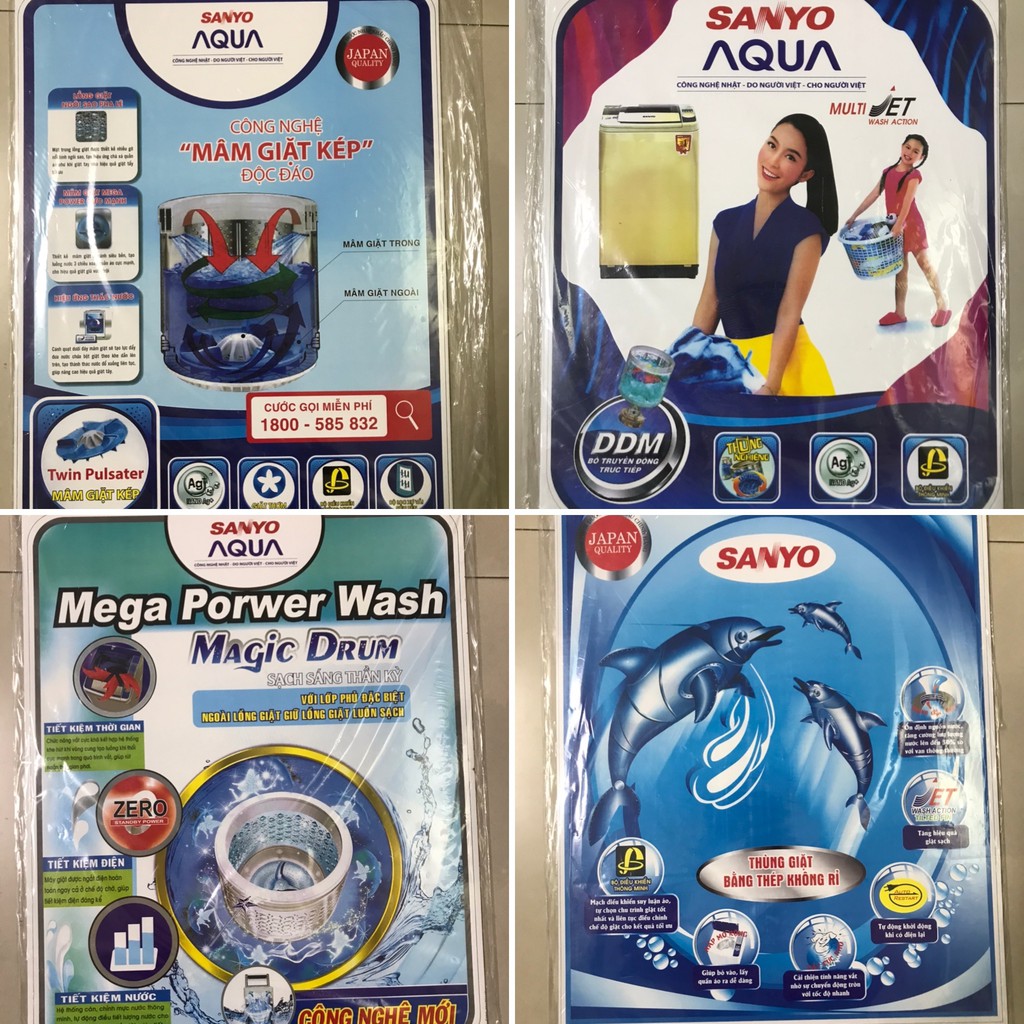 Combo 10 tem dán máy giặt Sanyo Aqua/ Combo 10 miếng dán máy giặt Sanyo (phần 1)