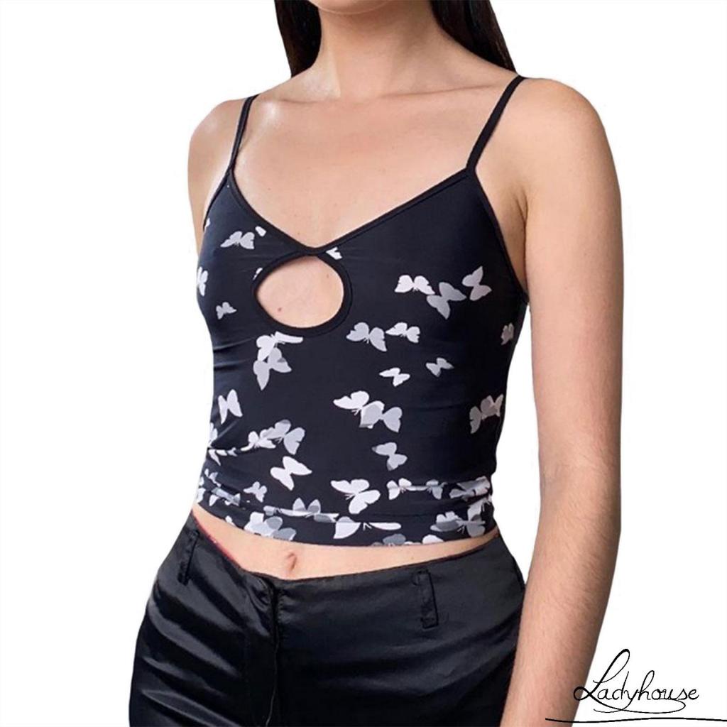 Áo croptop hai dây in họa tiết thời trang dành cho nữ