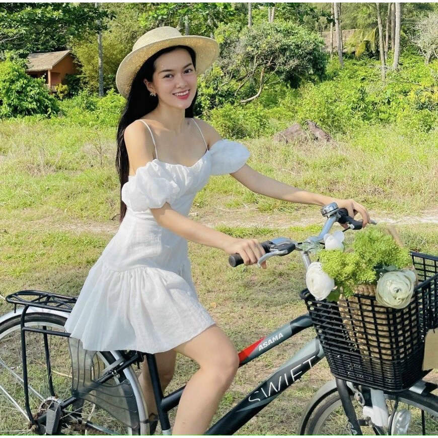 ĐẦM TRỄ VAI TRẮNG BÈO (WHITE LINEN DRESS)