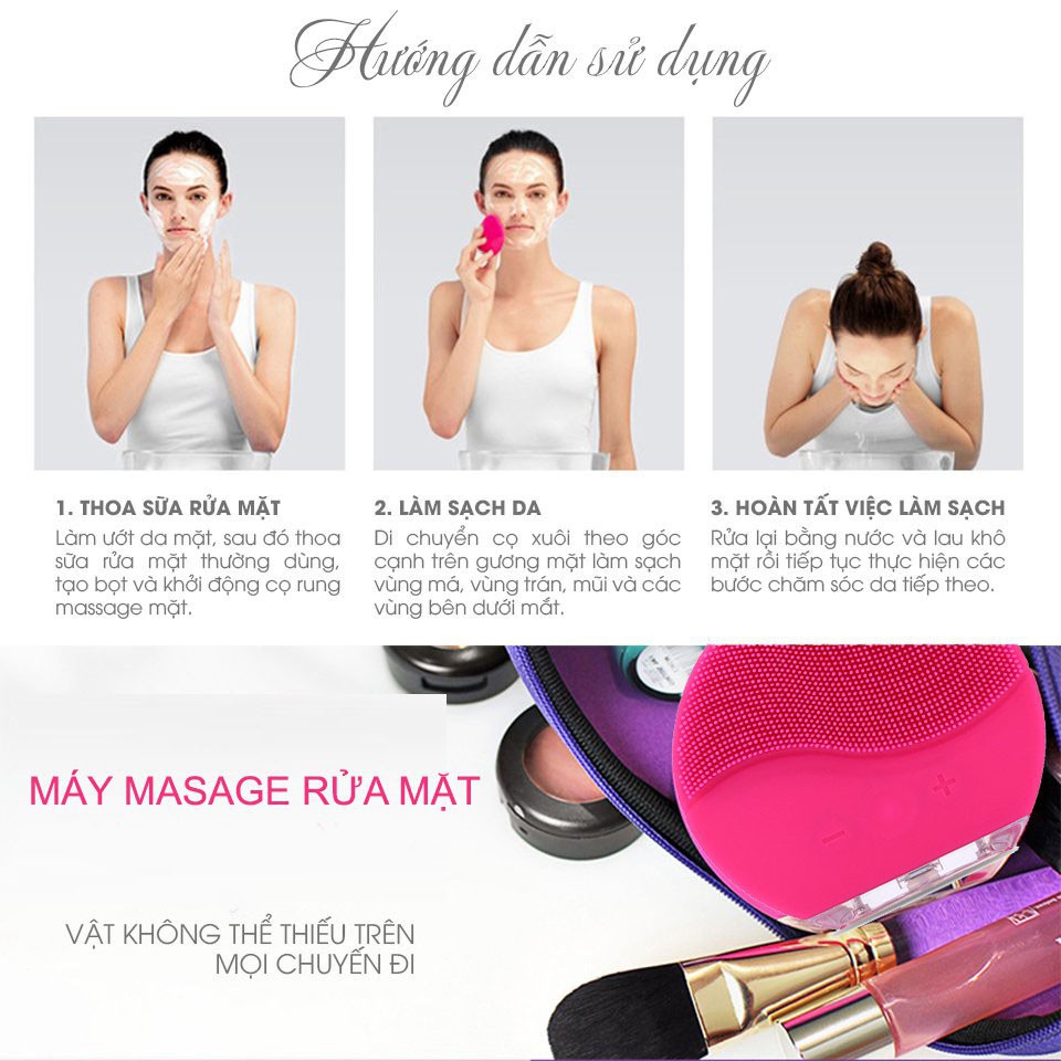 Máy rửa mặt FOREVER LUNA MINI 2 - Massage da mặt sóng siêu âm 8 cấp dộ, có thể sạc