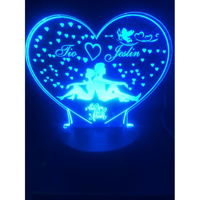 Quà tặng lưu niệm - Đèn Led 3D khung trái tim khắc tên theo yêu cầu