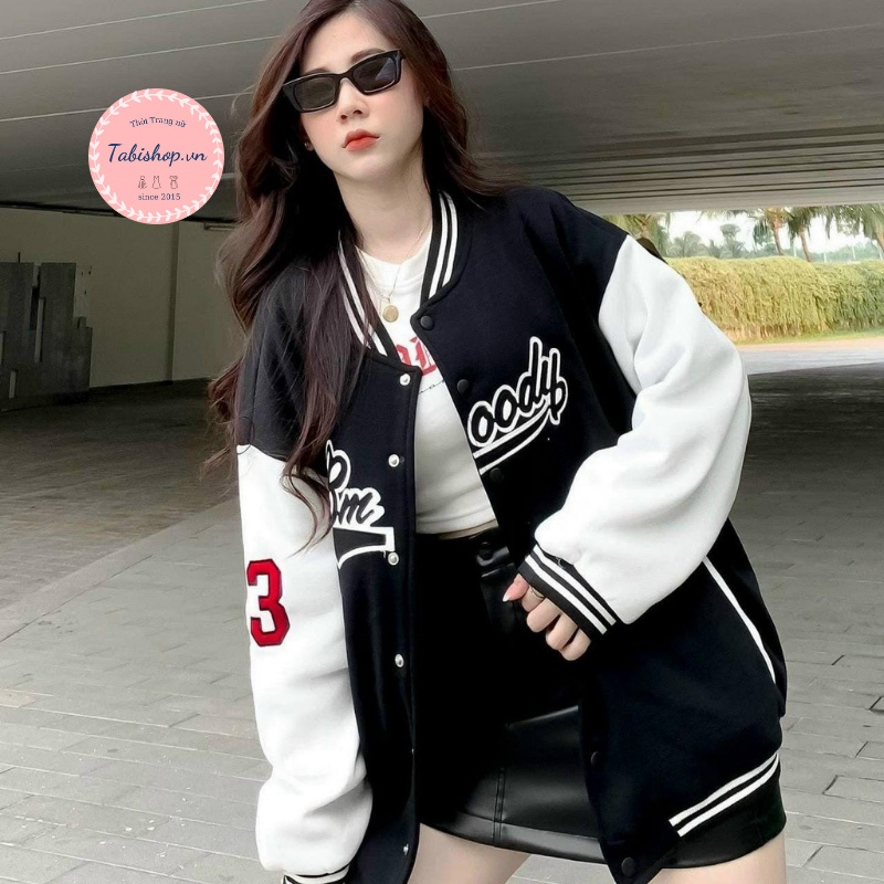 Áo Bomber phối tay in chữ BMOODY áo khoác dù 2 lớp FROM TO, UNISEX nam nữ mặc được siêu hot