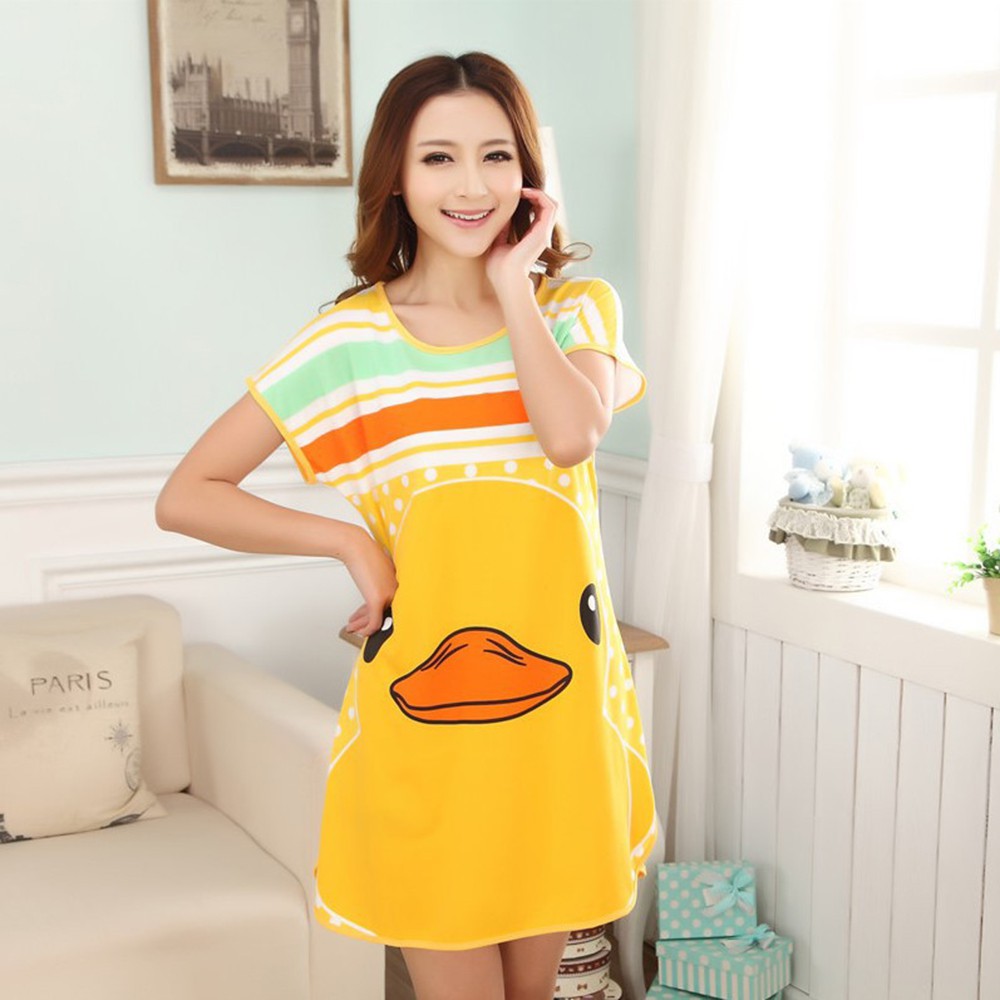 Đầm ngủ cổ tròn tay ngắn họa tiết hoạt hình dễ thương cho nữ | BigBuy360 - bigbuy360.vn