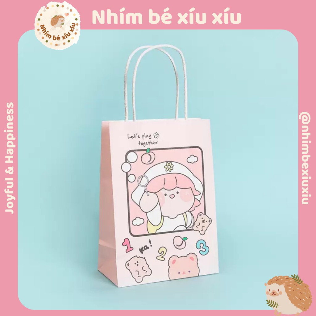 Túi giấy đựng quà tặng có quai xách họa tiết hoạt hình Hàn Quốc dễ thương VT52 | BigBuy360 - bigbuy360.vn