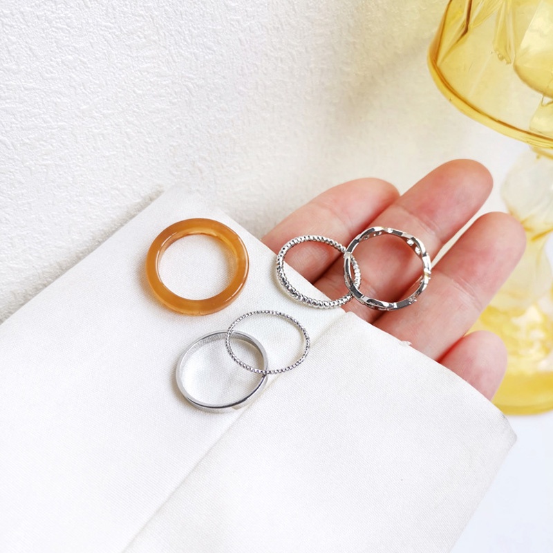 Set 5 nhẫn kim loại phong cách Harajuku có thể điều chỉnh kích cỡ cho nam nữ