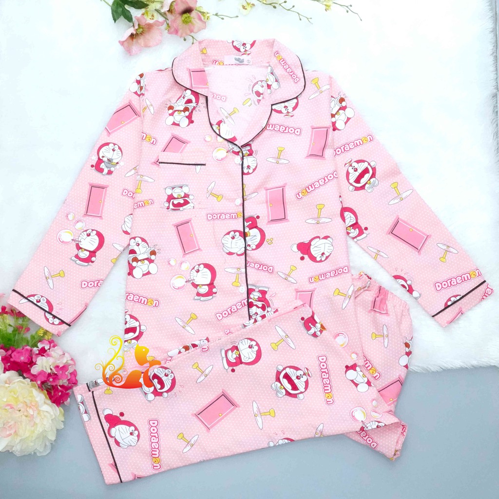 Đồ Bộ Mặc Nhà "Chú mèo máy - Bánh rán" Pijama Kate Thái Tay Dài - Dưới 60kg.