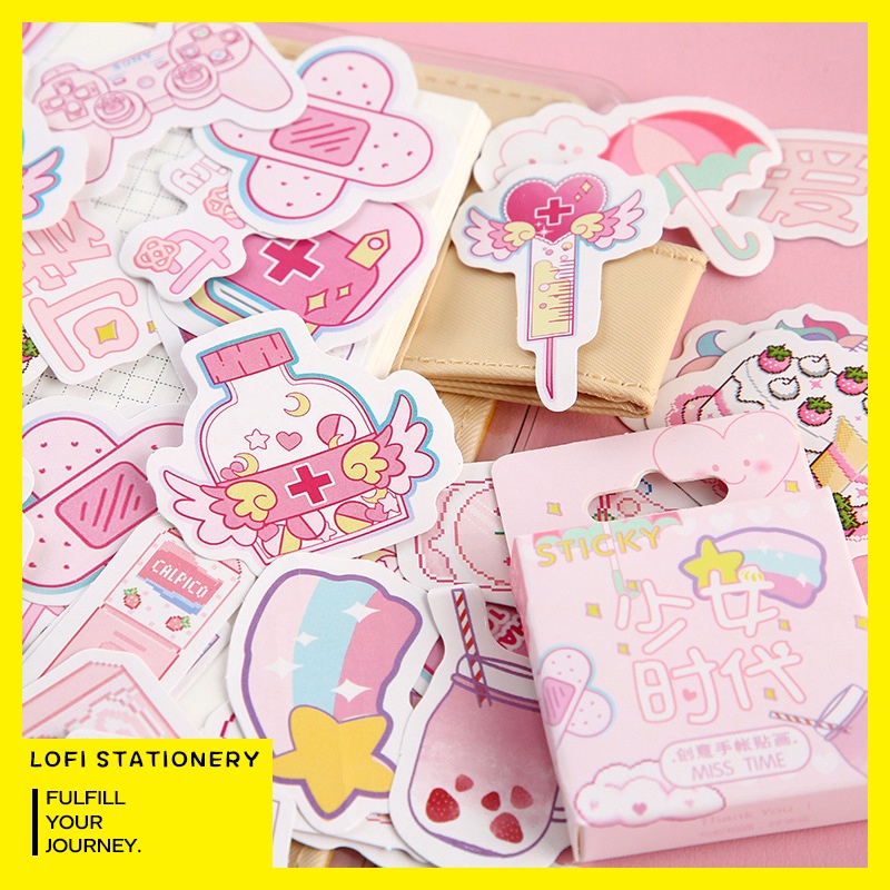 LOFI 46 tờ / gói cute sticker nhãn dán dễ thương nhật ký tự làm nhãn dán trang trí scarpbook journal stickers