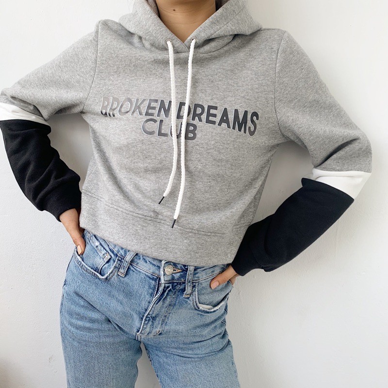 Áo hoodie xám phối tay đen trắng in Broken Dreams Club ( CTT19WFF428SA ) | BigBuy360 - bigbuy360.vn