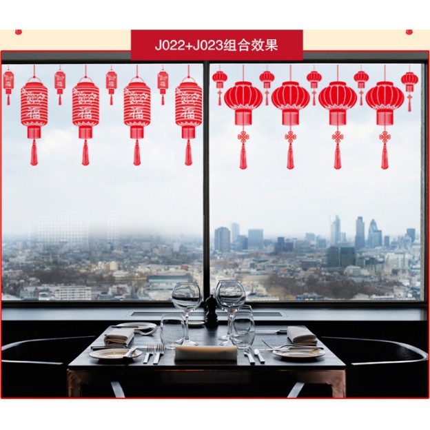 Decal Trang Trí Tết Hai Mặt Hít Tĩnh Điện Không Dơ Kính - Lồng Đèn đỏ