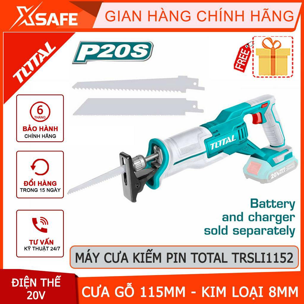 Máy cưa kiếm dùng pin 20V TOTAL TRSLI1152 khả năng cưa gỗ 115mm, kim loại 8mm, kèm 2 lưỡi cưa, không kèm theo pin sạc
