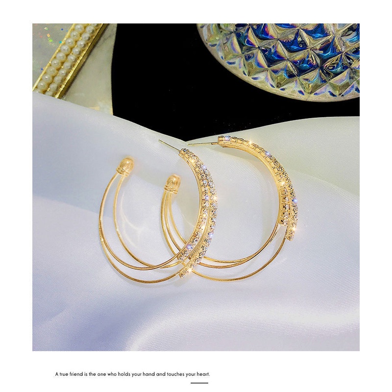 Bông Tai Mạ Bạc 925 Hình Tròn Lớn Đính Kim Cương Phong Cách Hàn Quốc Thời Trang Cho Nữ