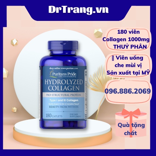 Viên Bổ Sung Puritan's Pride Hydrolyzed Collagen Đẹp Da 180 Viên DR. TRANG
