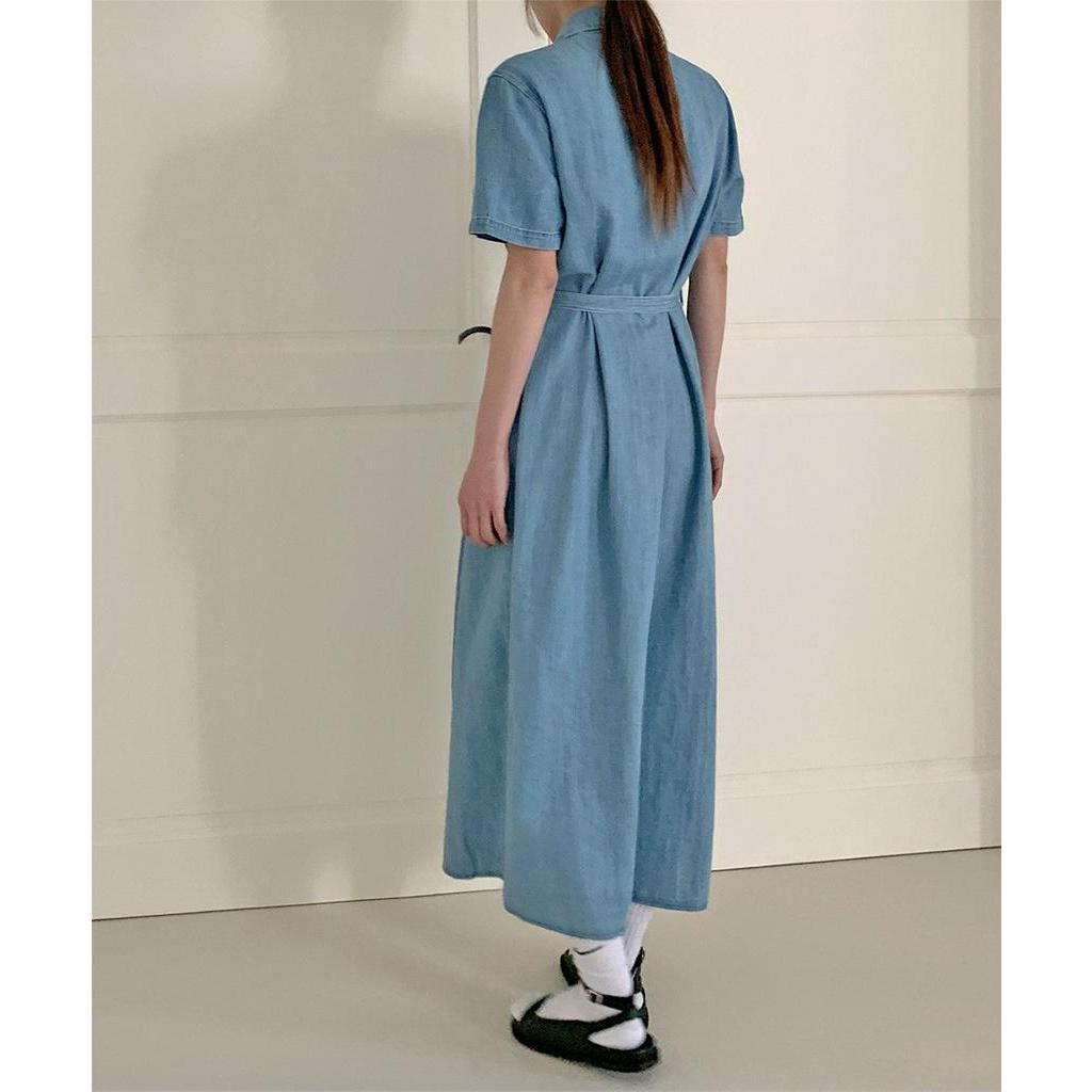 Đầm Denim Cổ polo Dáng Dài Ngắn Tay Thời Trang Sành Điệu 60655