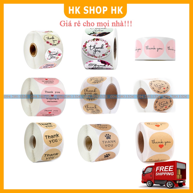 Cuộn 500 tem Sticker Thank you - Tem niêm phong - Tem cảm ơn