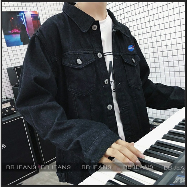 Áo khoác jean nam nữ Unisex đen Nasa cực hot form rộng đủ size 40-75kg tại Mata