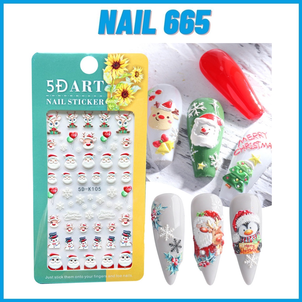 Sticker Noenl dán móng tay , Sticker nail lụa noel 5D cao cấp