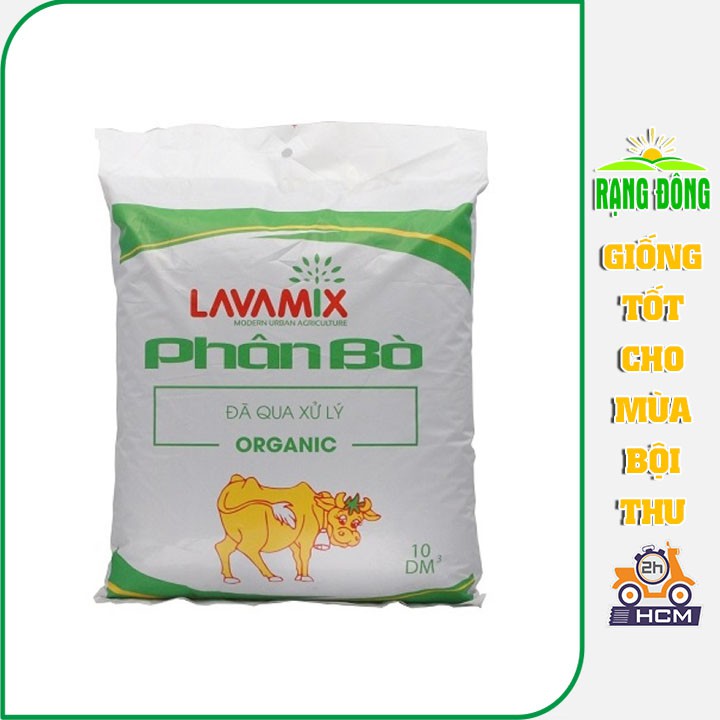 Phân Bò Hữu Cơ LAVAMIX Đã Qua Xử Lý, Không Mùi, Bổ Sung Dinh Dưỡng và Làm Xốp Đất (Túi 10 dm3) - Hạt giống Rạng Đông