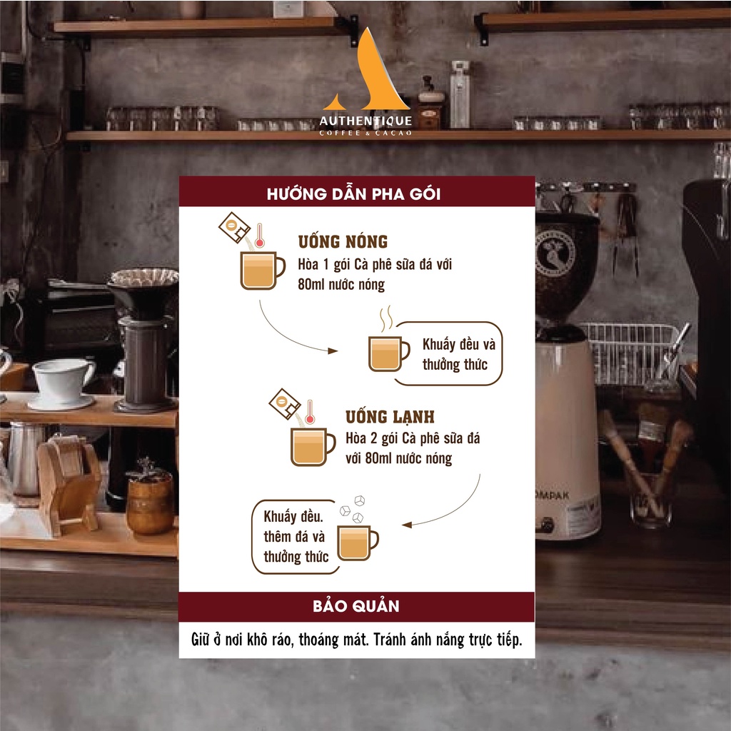 Cà phê sữa đá pha sẵn hòa tan 3in1 (20G x 10Gói) - Đậm vị cà phê | Authentique Instant Coffee