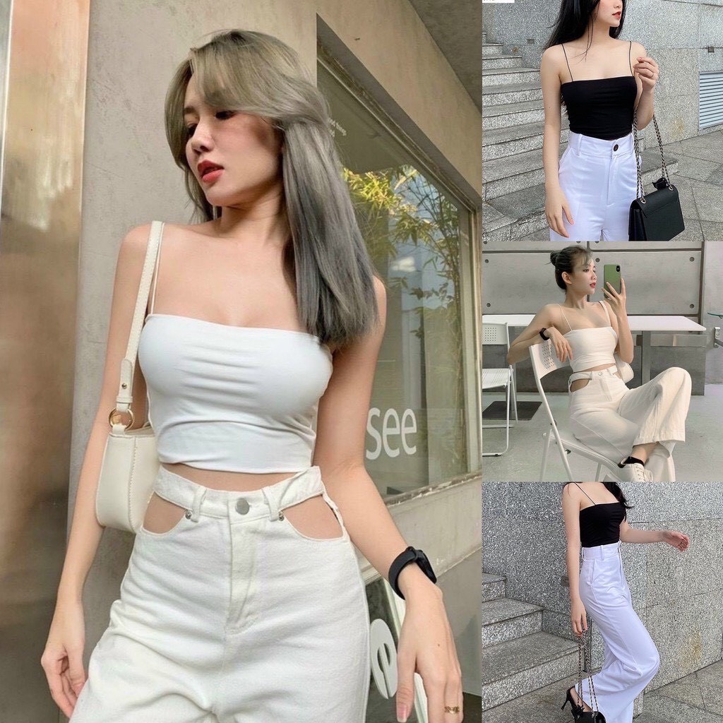Áo 2 dây sợi bún thun gân phong cách Sexy Gem , áo hai dây croptop nữ