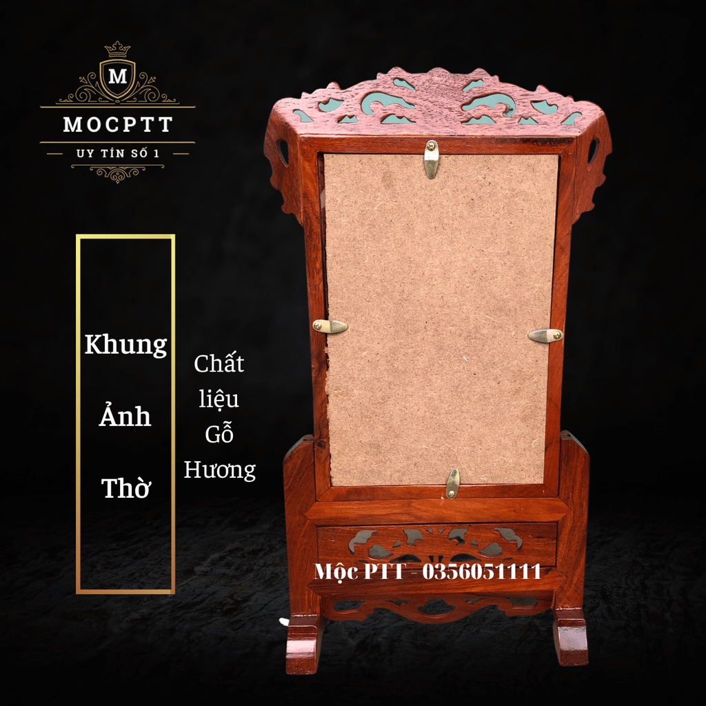 Khung Ảnh Thờ mẫu Hoa Lá Tây kích cỡ 20 x 30 cm và 25 x 35 cm gỗ Hương Ta trang trí phòng thờ