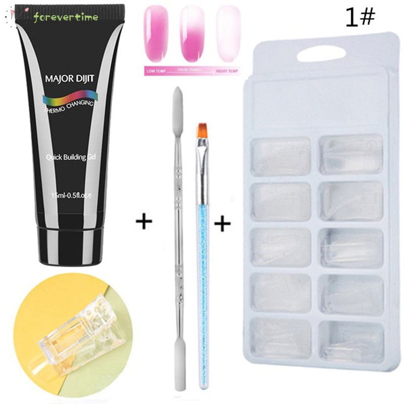 Poly Gel Nail Art Kit Nail Extension Gel Fake Nails Tips File Brush Clip Set