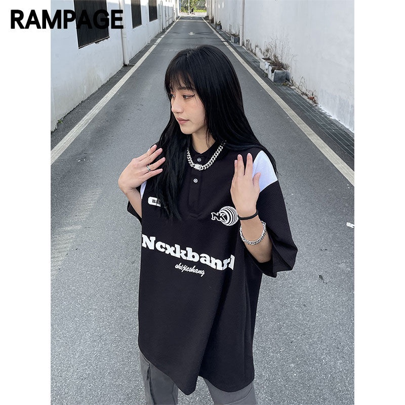 Áo Thun Polo Ngắn Tay Dáng Rộng Thời Trang Mùa Hè Mỹ Rampage2022 Dành Cho Nam Và Nữ