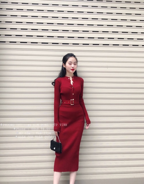 Váy len body kèm đai