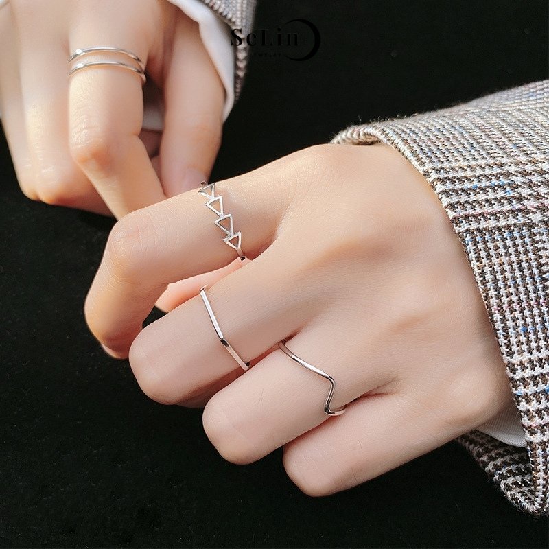 Nhẫn bạc nữ 925 hình học cao cấp dáng trơn đơn giản SELIN JEWELRY có điều chỉnh size - 0021; 27; 30; 36