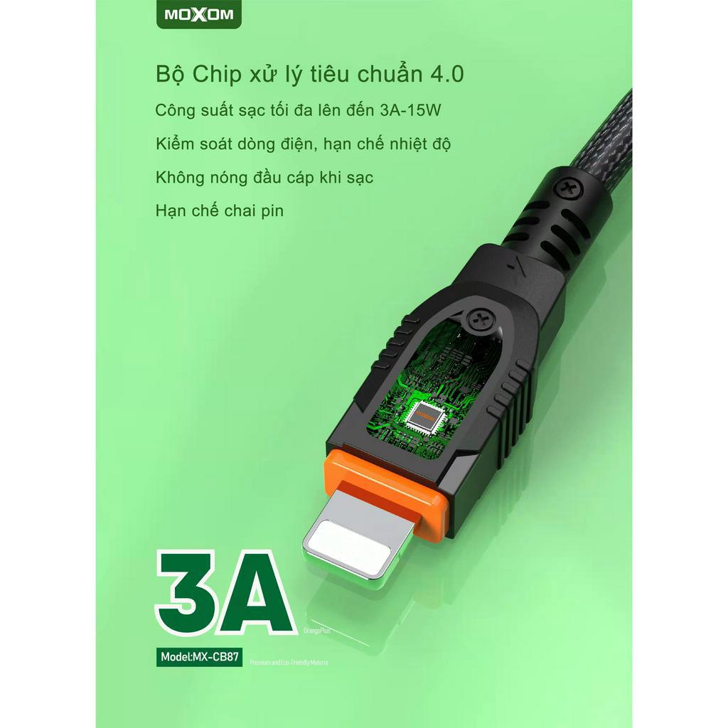 Dây sạc 2.4A chính hãng MOXOM hỗ trợ sạc nhanh lên đến 3A dùng cho 6 7 8 plus x xsmax 11 12 13 14, dài 1m