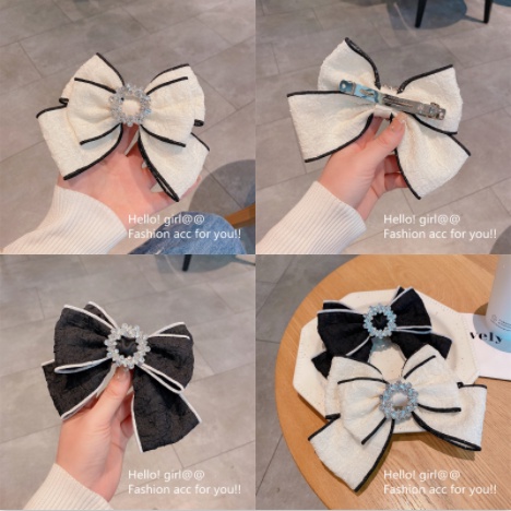 Dây Cột Tóc Nơ Vải Khóa Đính Đá Cao Cấp Kiểu Âu Mỹ Sang Trọng