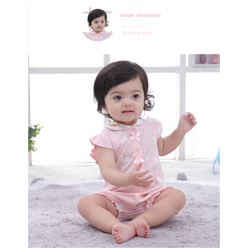 Áo Liền Quần Ngắn Tay Cổ Búp Bê Dễ Thương Thời Trang Mùa Hè Cho Bé Gái 0-18 Tháng Tuổi