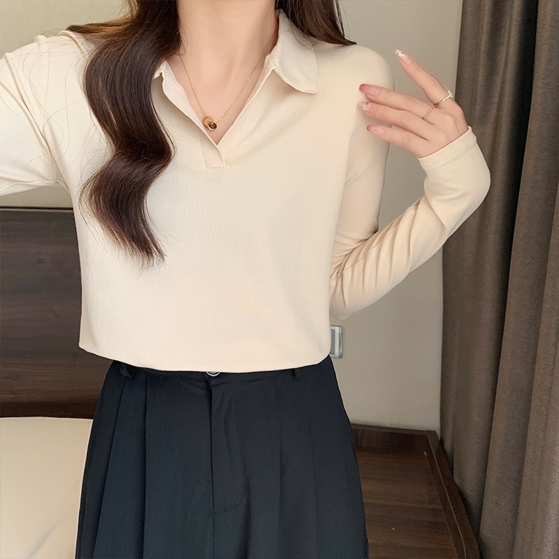 Áo Thun Polo Tay Dài Cổ Chữ v Dáng Ôm Thời Trang Mùa Thu 54670