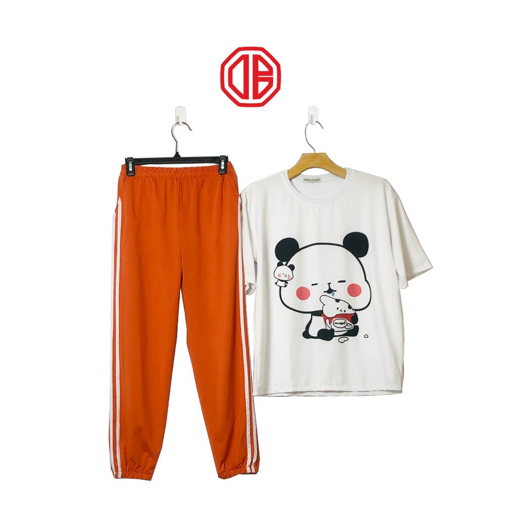 Set bộ thun 3 sọc quần cam, áo thun cartton UNISEX-DB GU STORE
