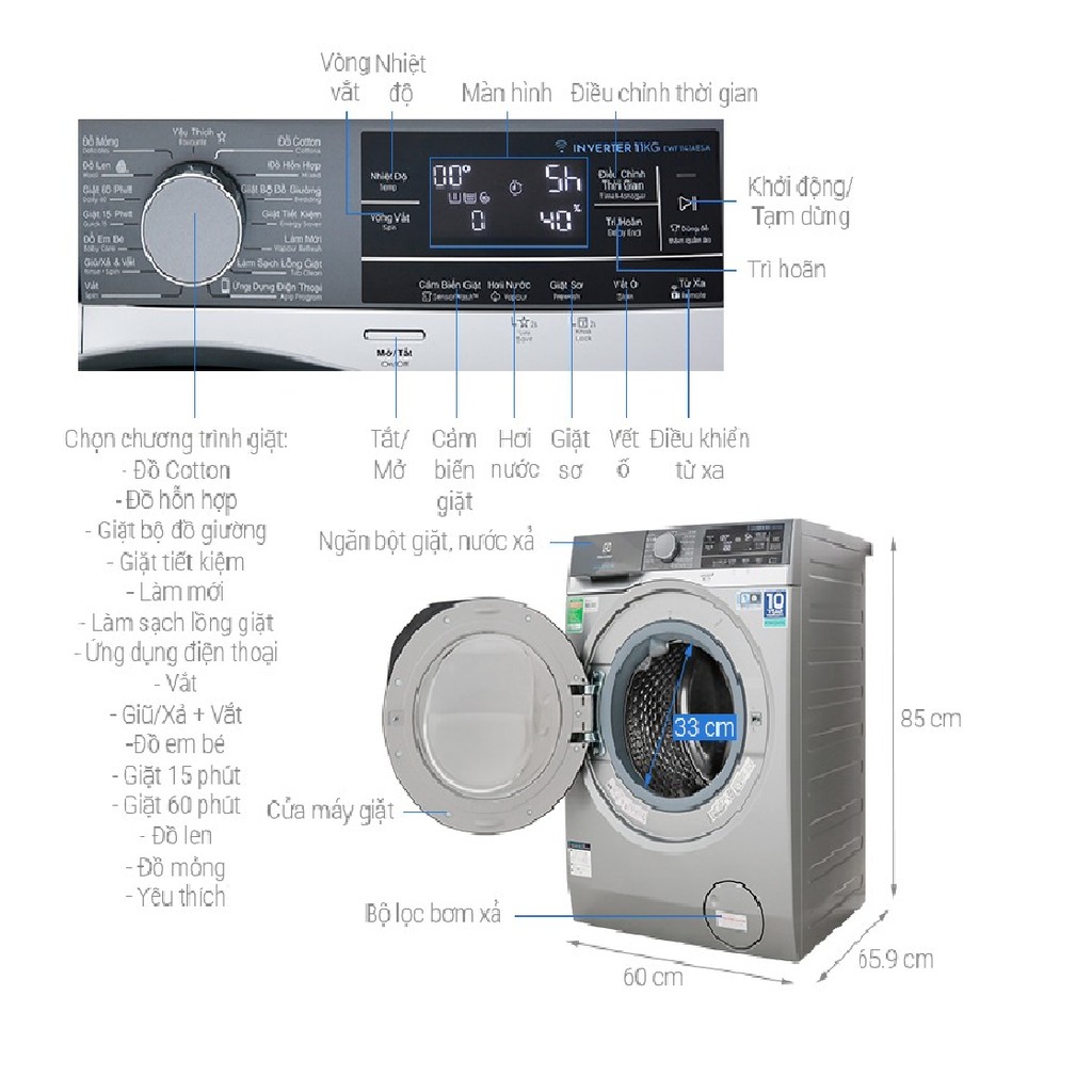 Máy giặt Electrolux EWF1142BESA 11kg 2019 (SHOP CHỈ BÁN HÀNG TRONG TP HỒ CHÍ MINH)